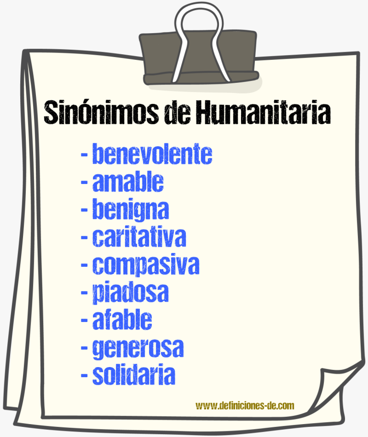 Sinónimos de humanitaria