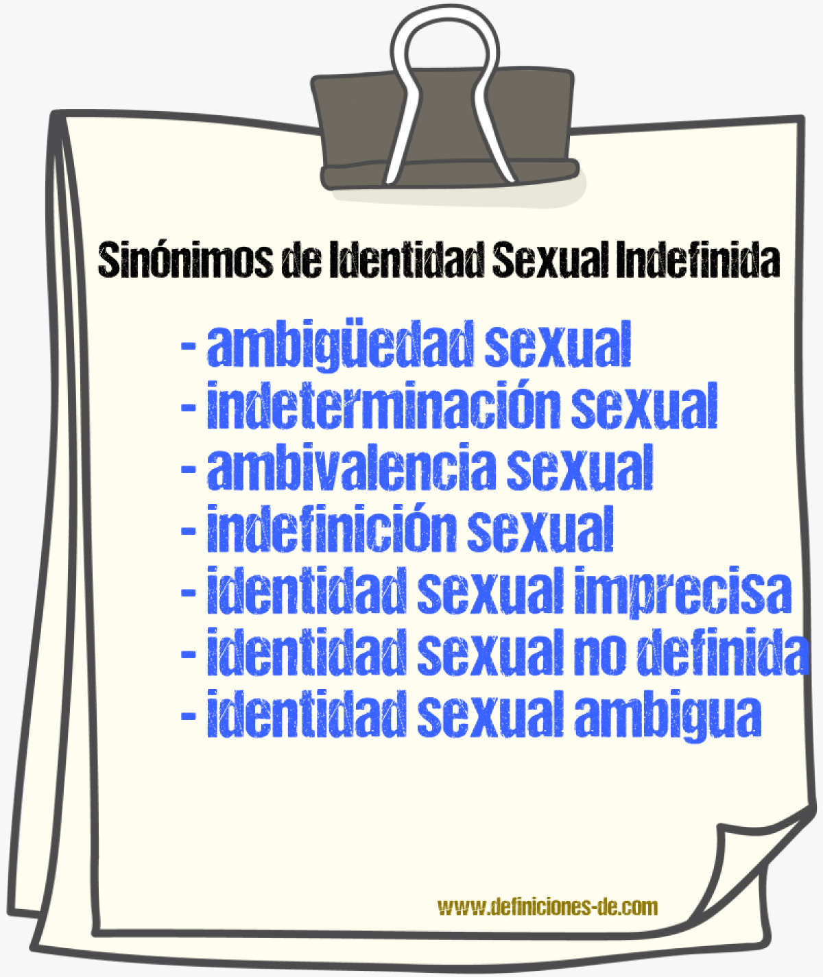 Sinónimos de identidad sexual indefinida