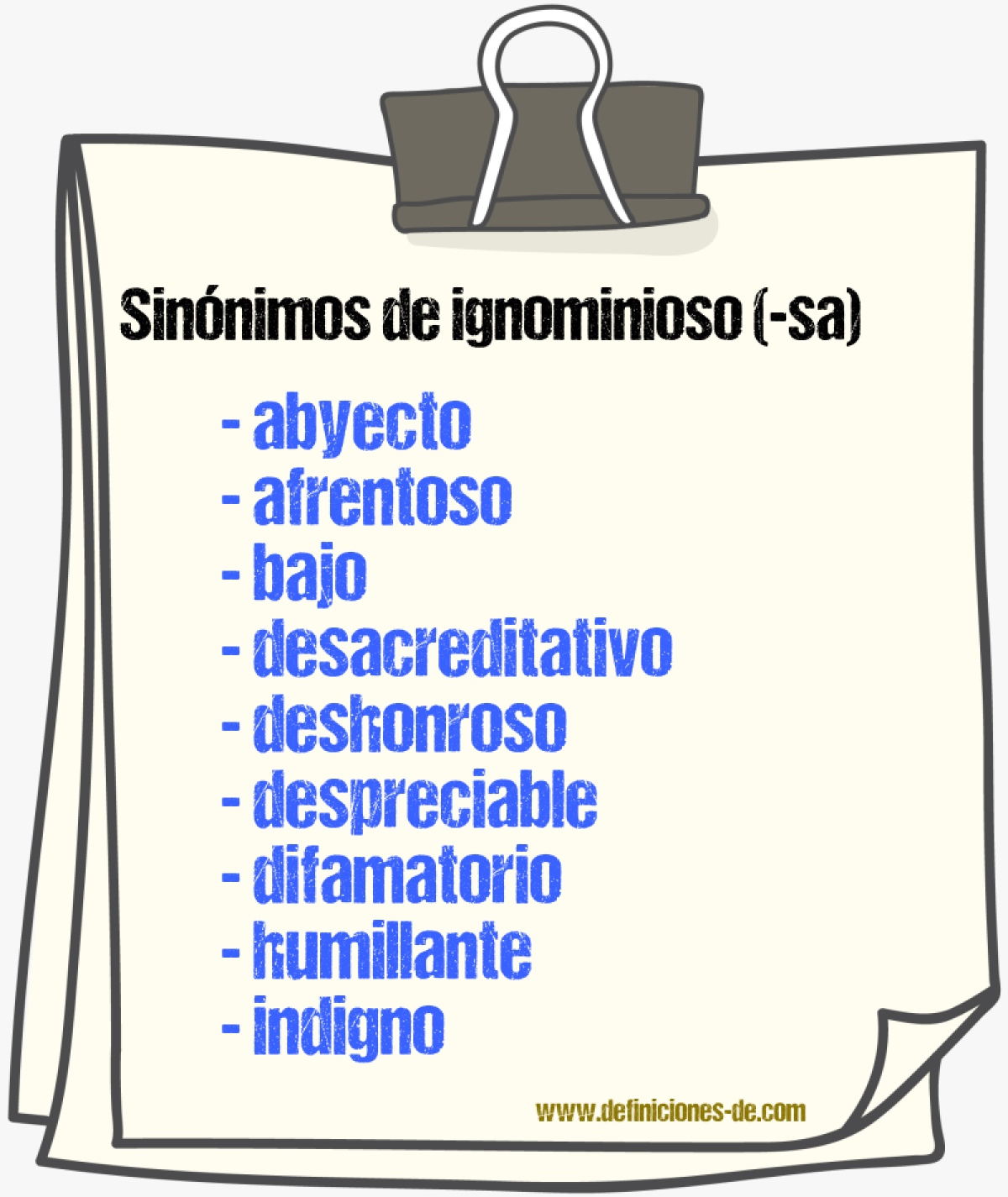 Sinnimos de ignominioso