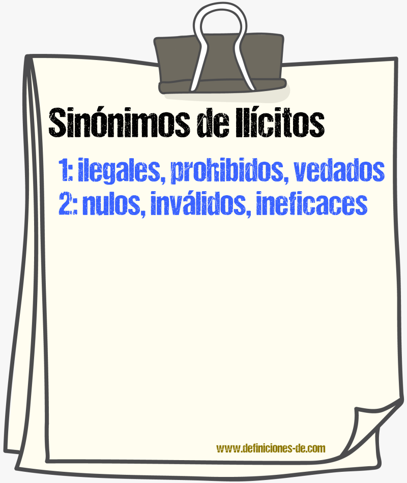Sinónimos de ilícitos