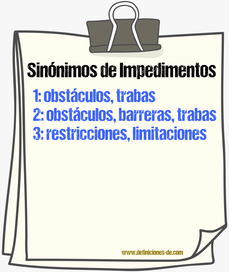 Sinónimos de impedimentos