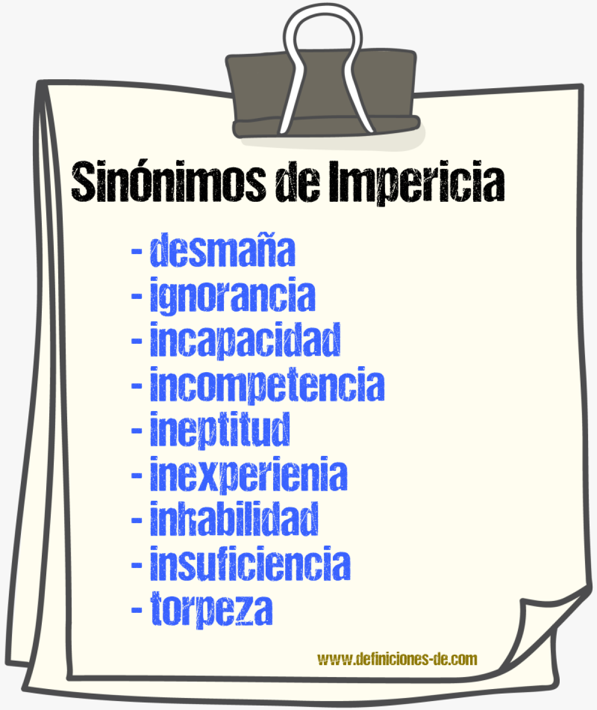 Sinnimos de impericia