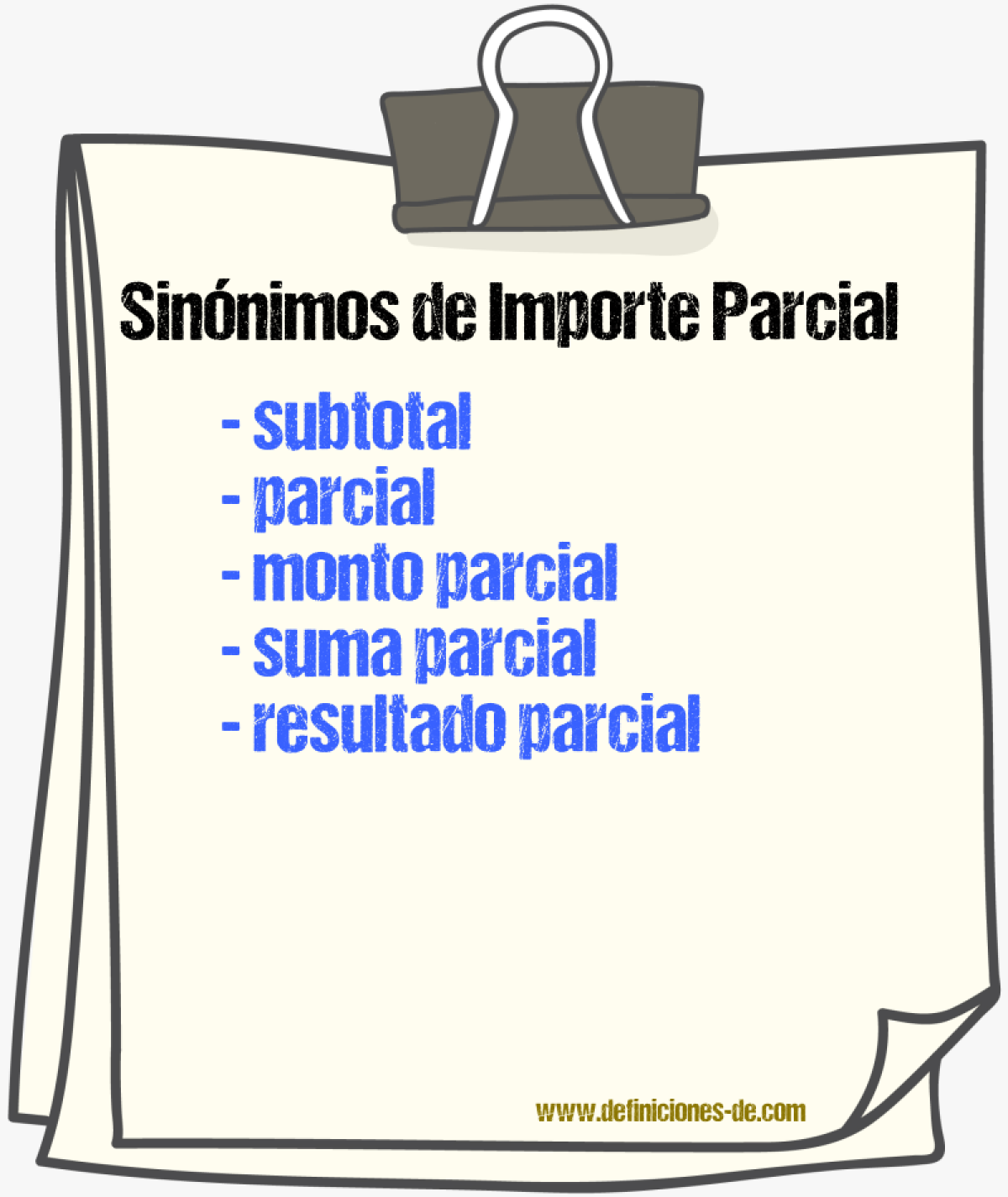 Sinónimos de importe parcial