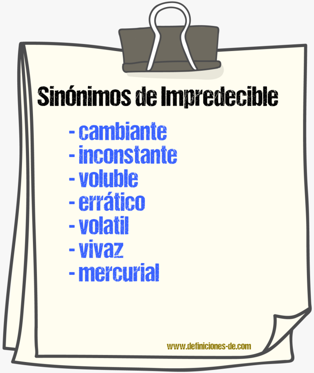 Sinnimos de impredecible