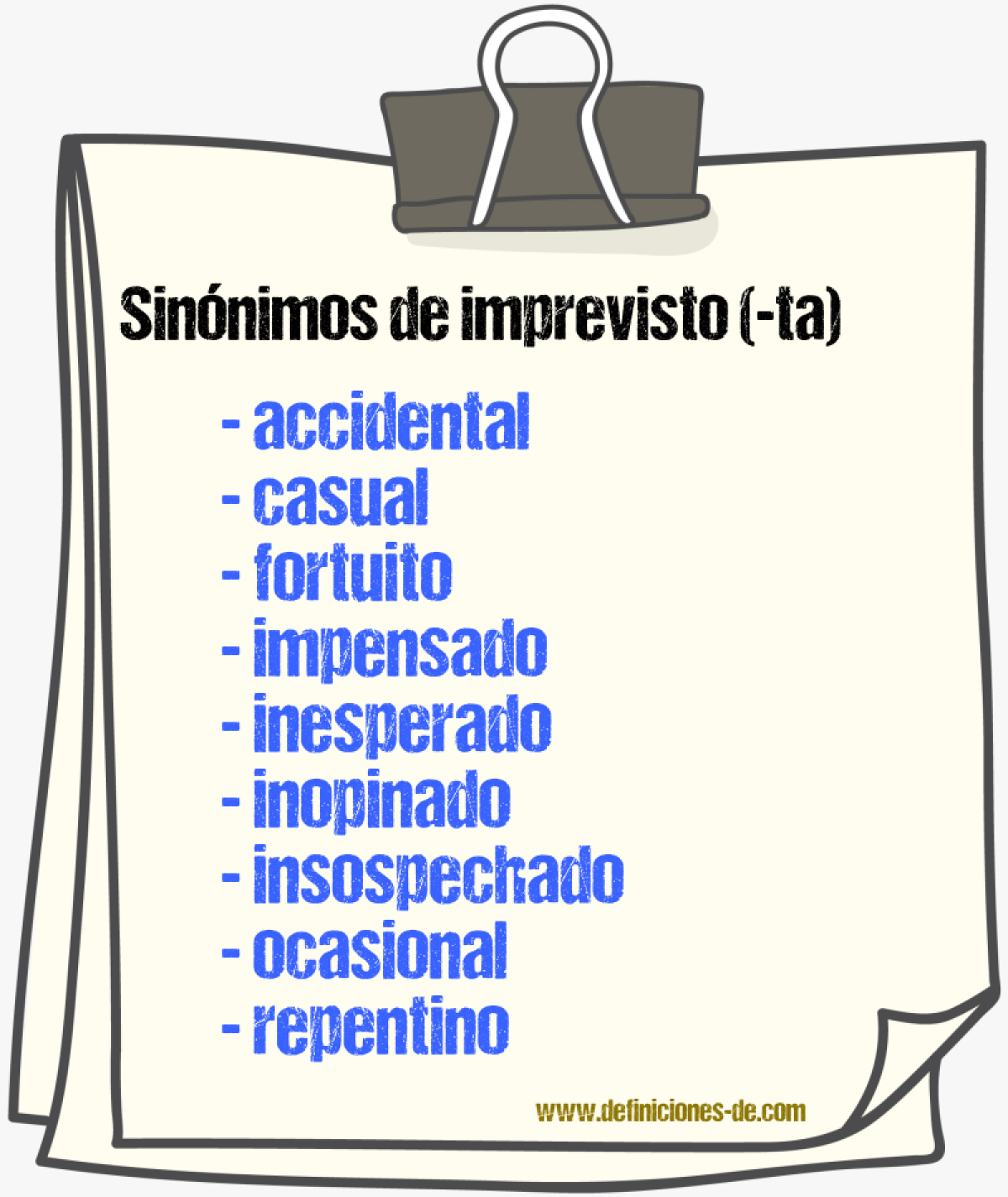 Sinnimos de imprevisto