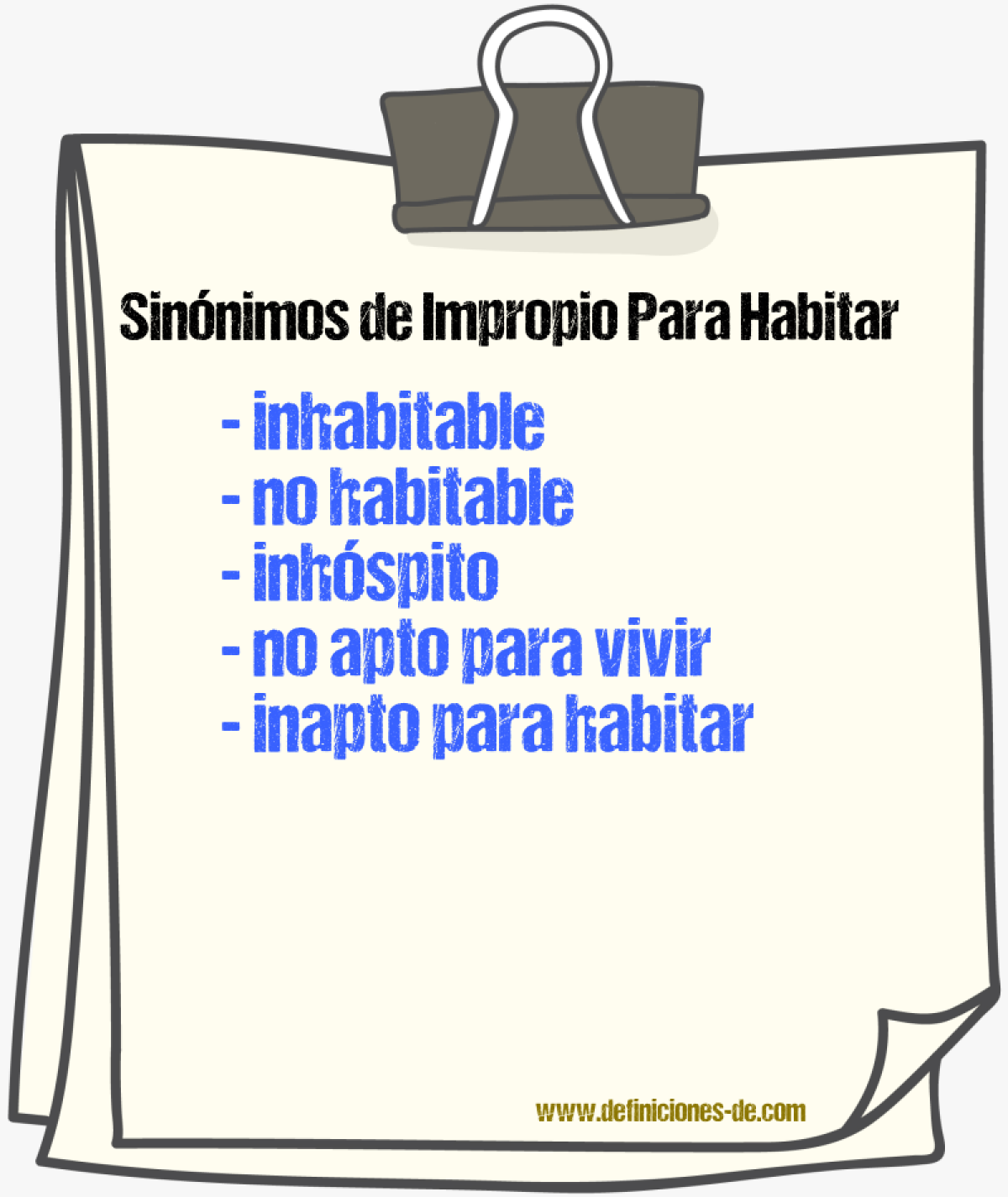 Sinónimos de impropio para habitar