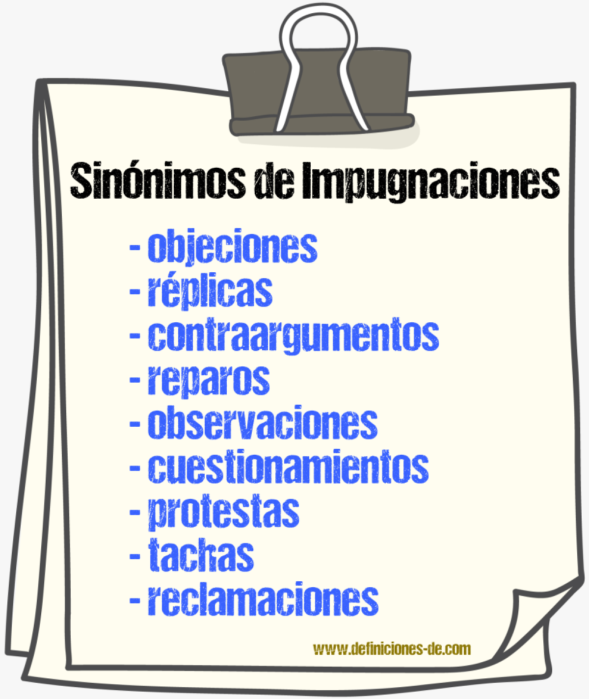 Sinónimos de impugnaciones