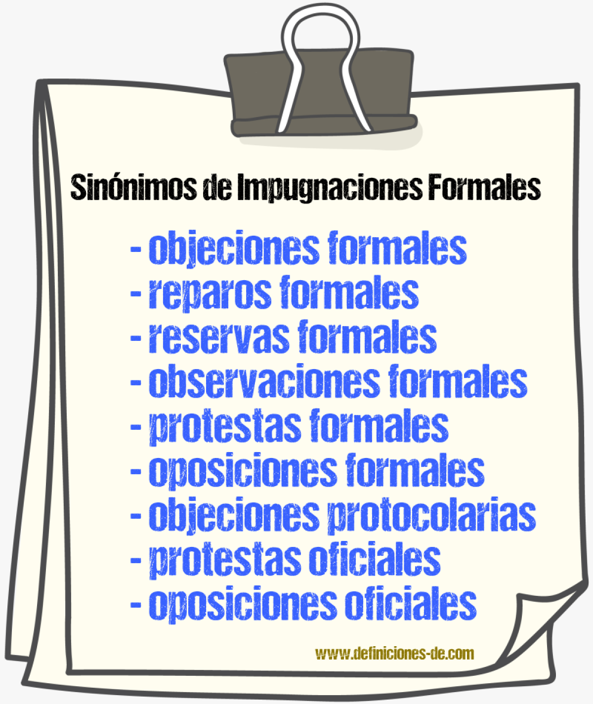 Sinónimos de impugnaciones formales