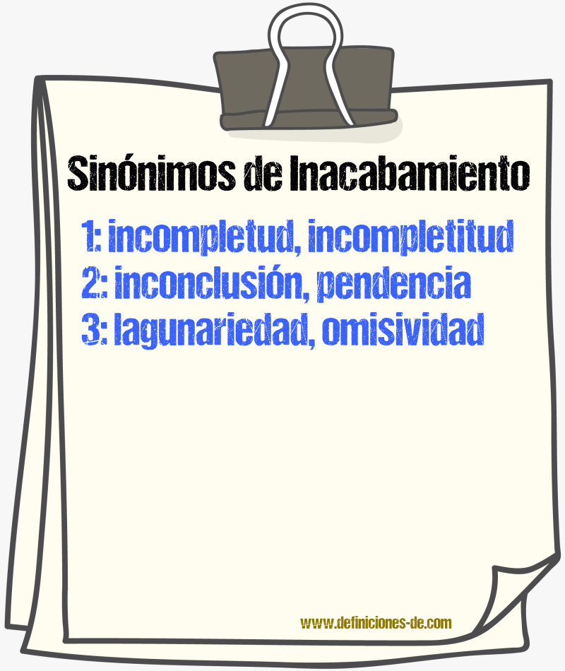 Sinónimos de inacabamiento