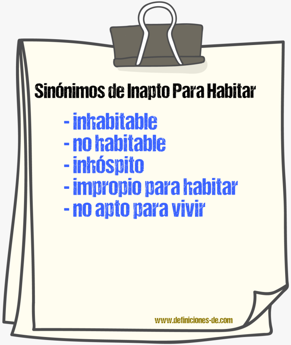Sinónimos de inapto para habitar