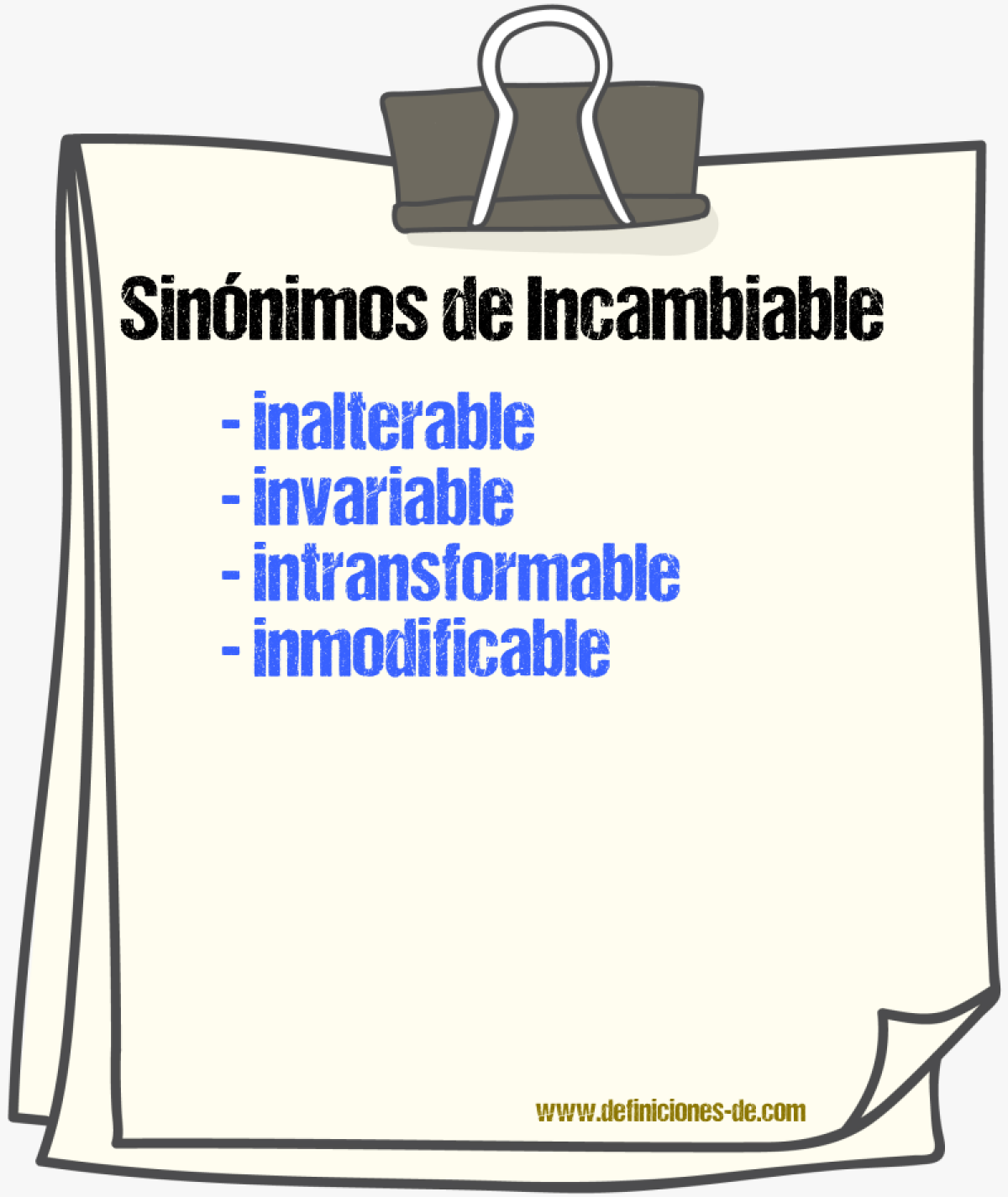 Sinnimos de incambiable