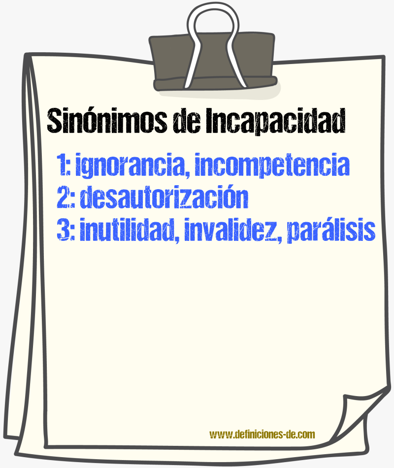 Sinnimos de incapacidad