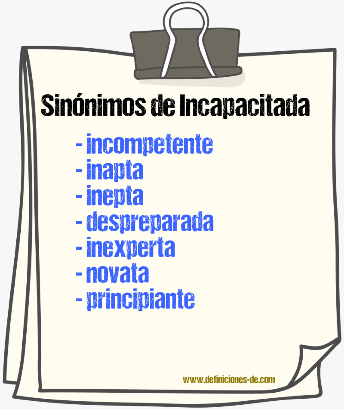 Sinónimos de incapacitada