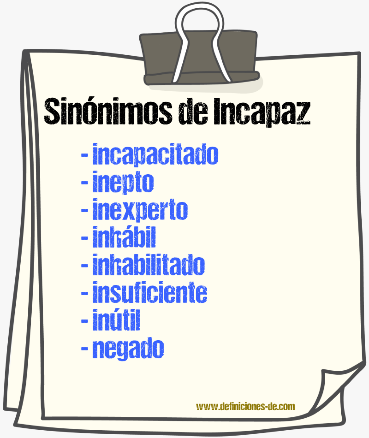 Sinnimos de incapaz