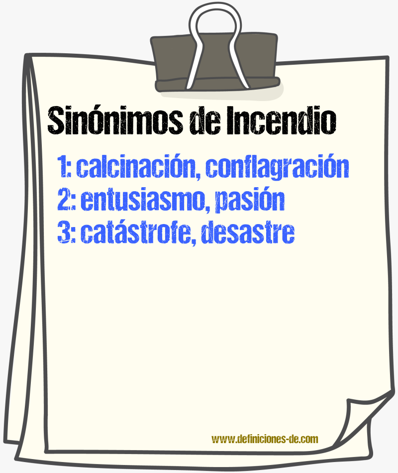 Sinnimos de incendio