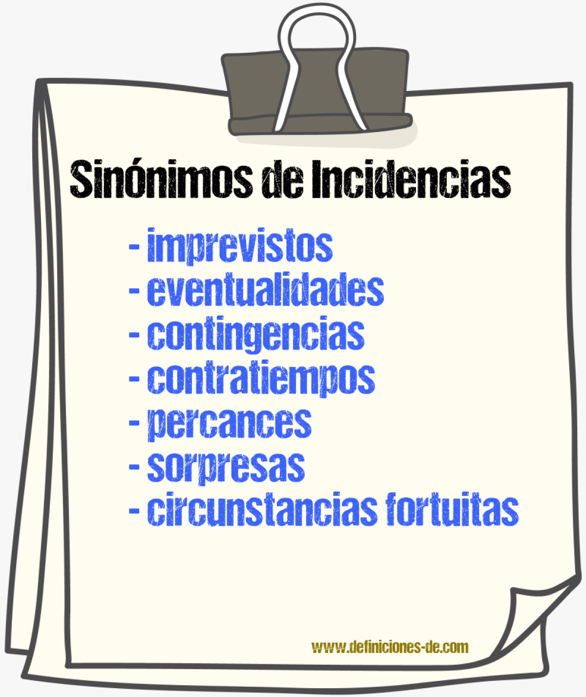 Sinónimos de incidencias