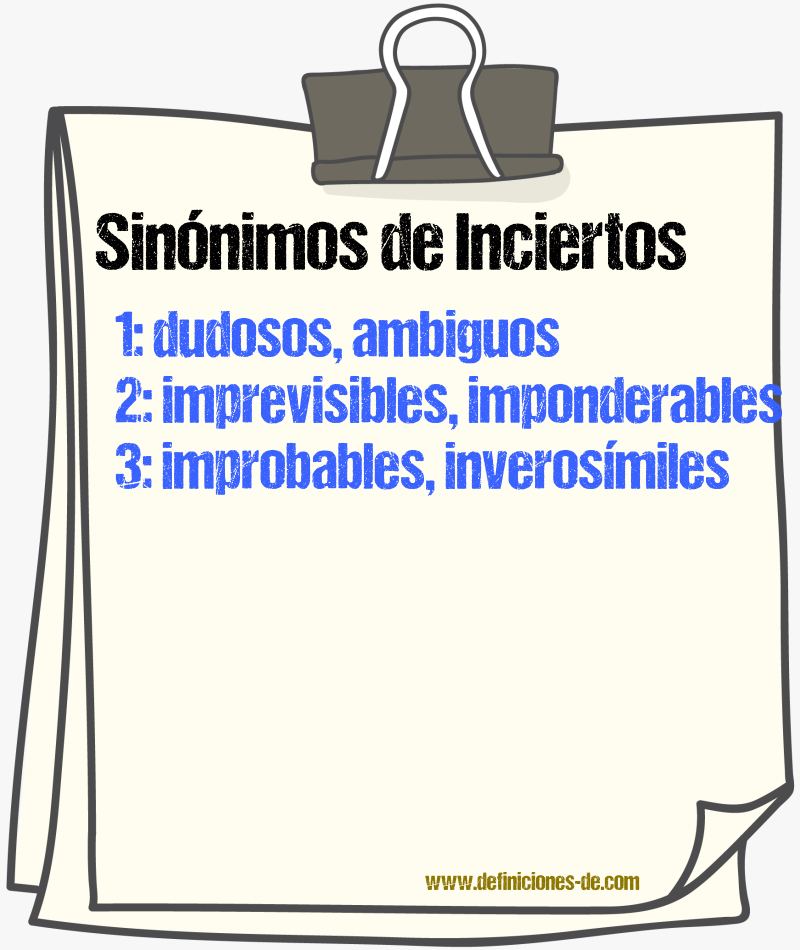 Sinónimos de inciertos