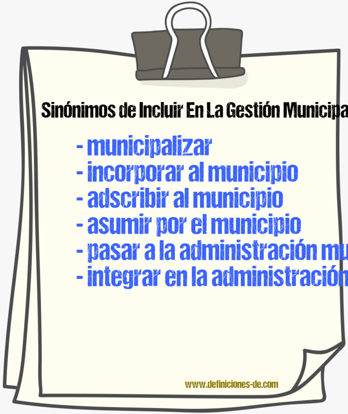 Sinónimos de incluir en la gestión municipal