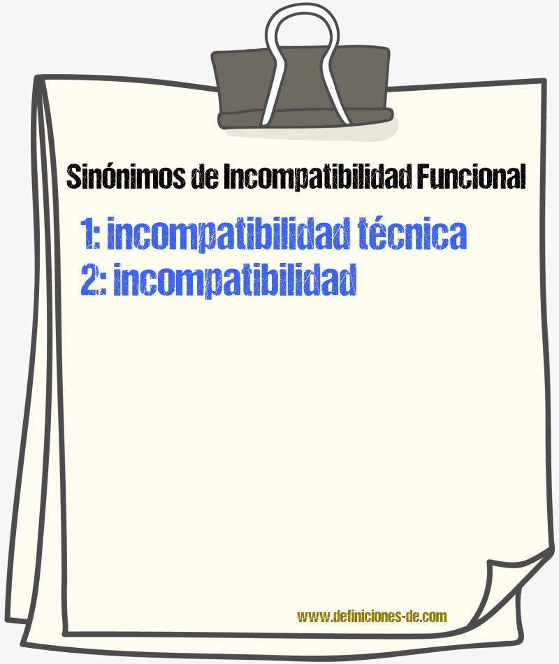 Sinónimos de incompatibilidad funcional