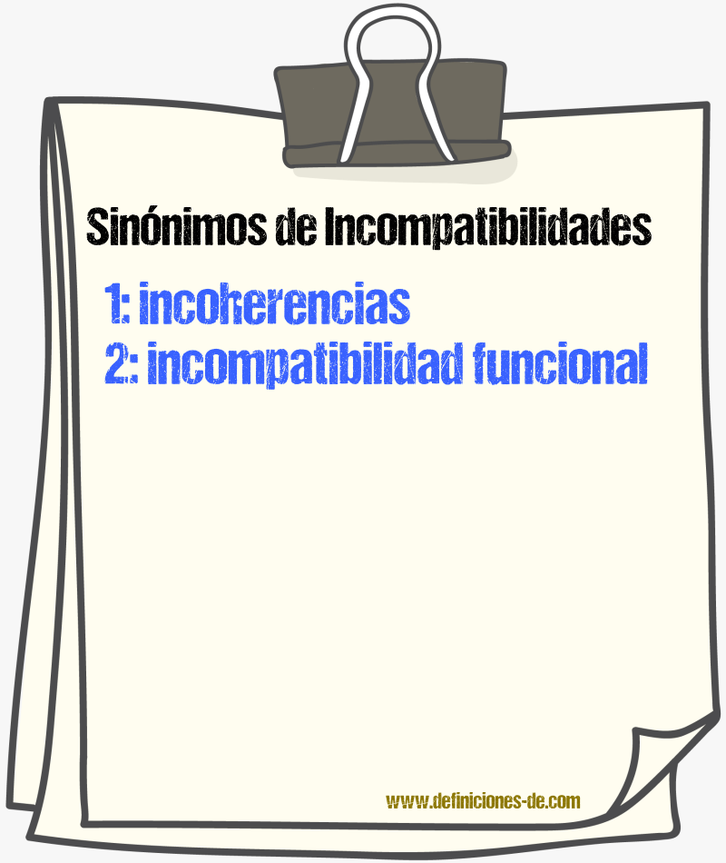 Sinónimos de incompatibilidades