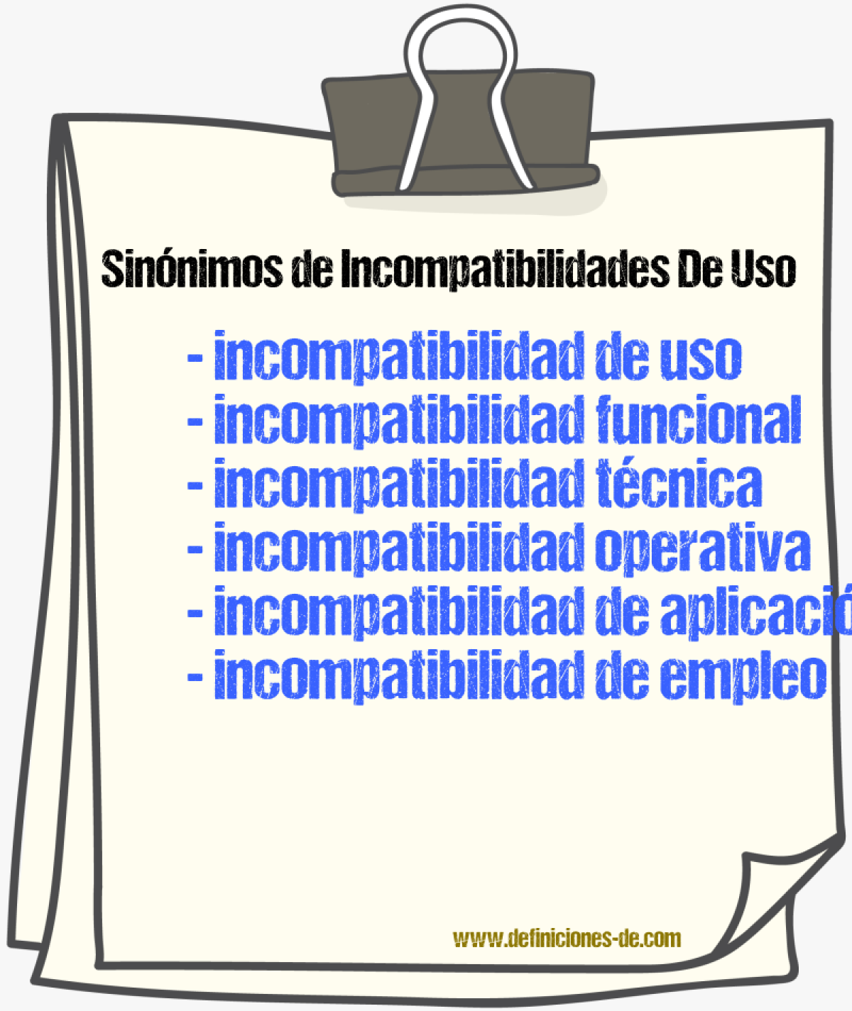 Sinónimos de incompatibilidades de uso