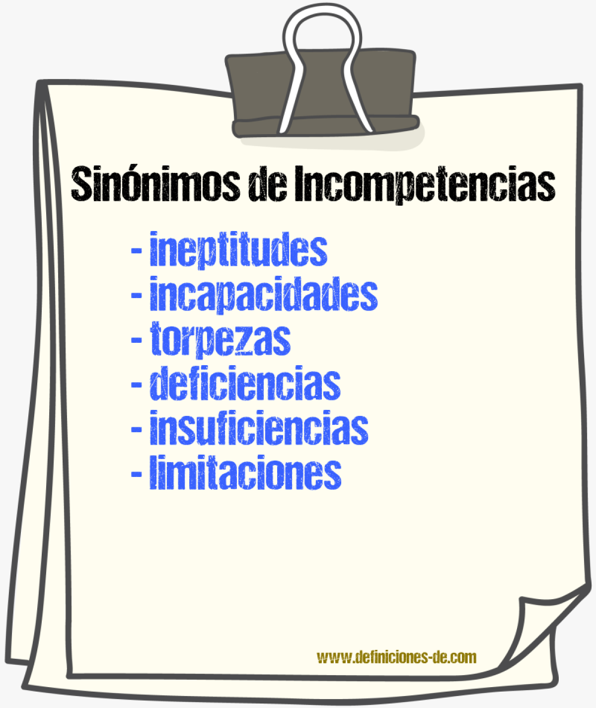 Sinónimos de incompetencias