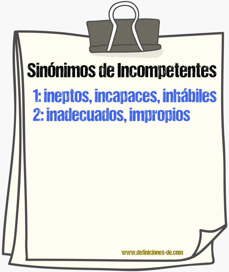 Sinónimos de incompetentes