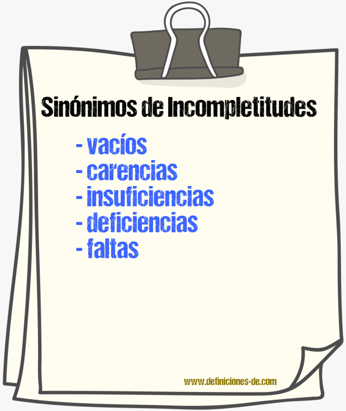 Sinónimos de incompletitudes