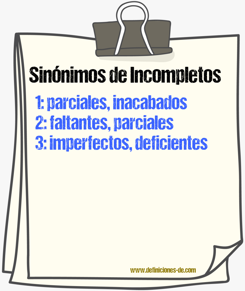 Sinónimos de incompletos
