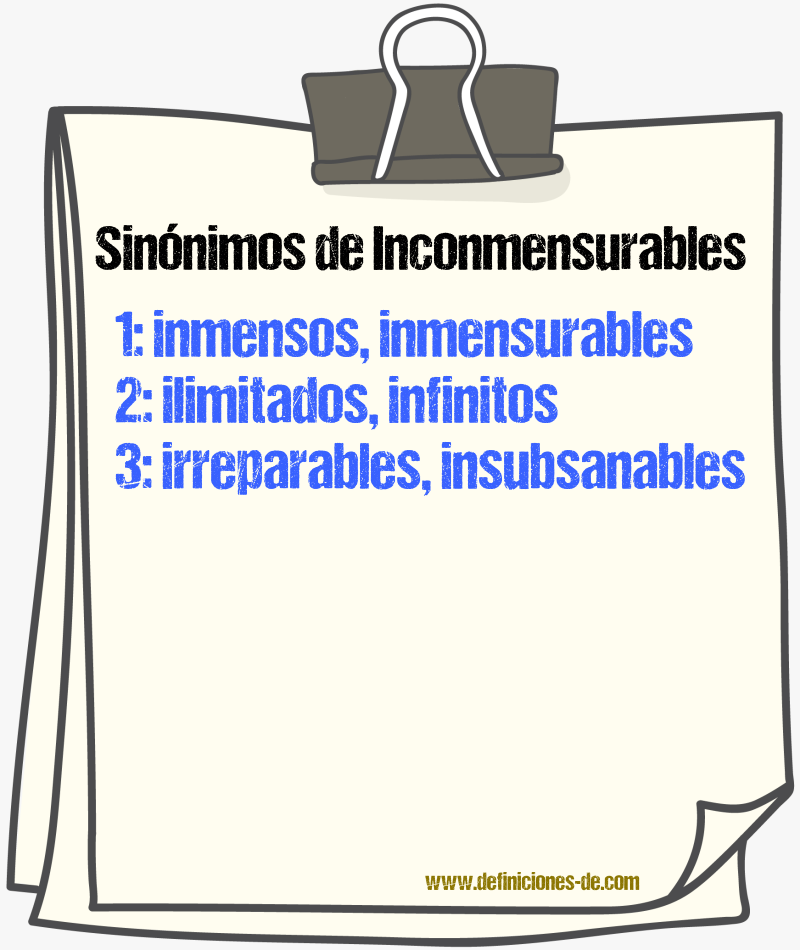 Sinónimos de inconmensurables