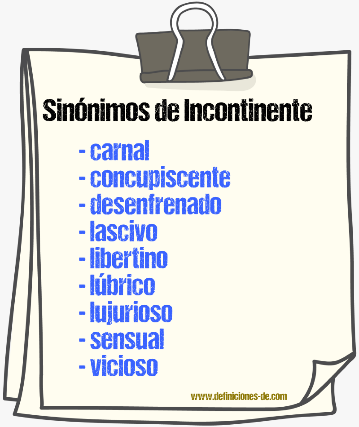 Sinnimos de incontinente