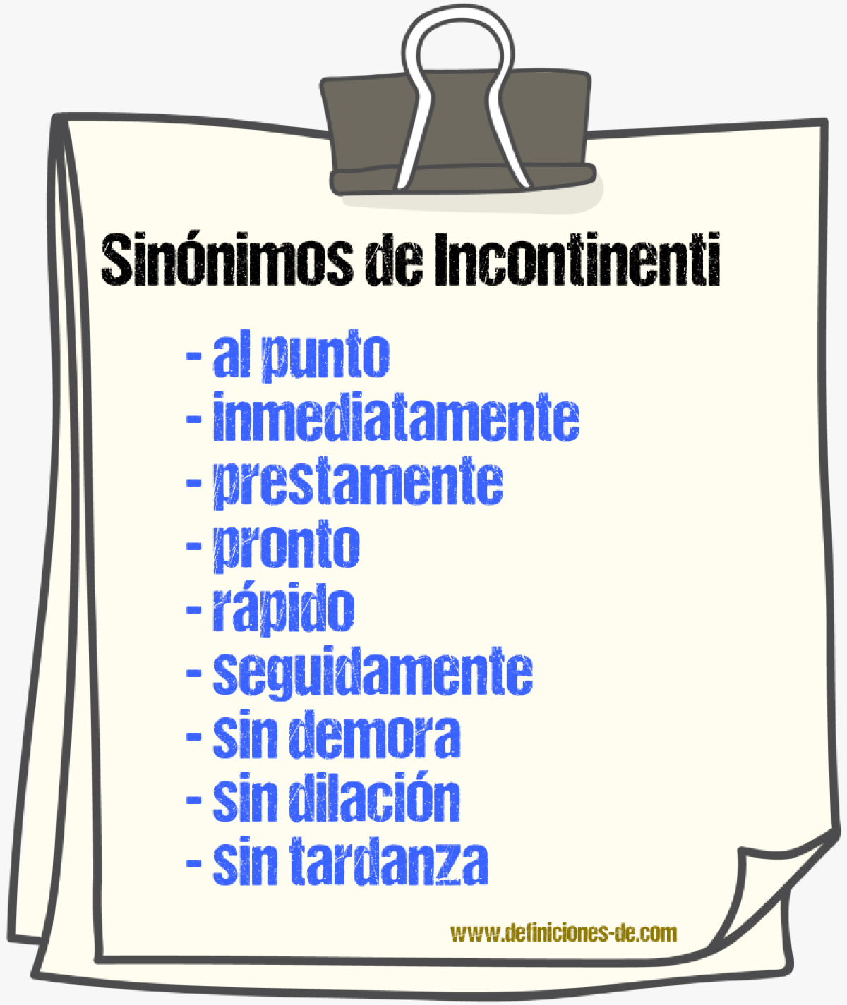 Sinnimos de incontinenti