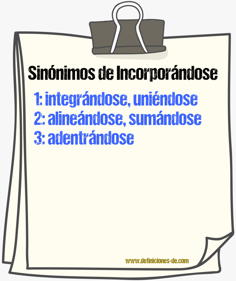 Sinónimos de incorporándose