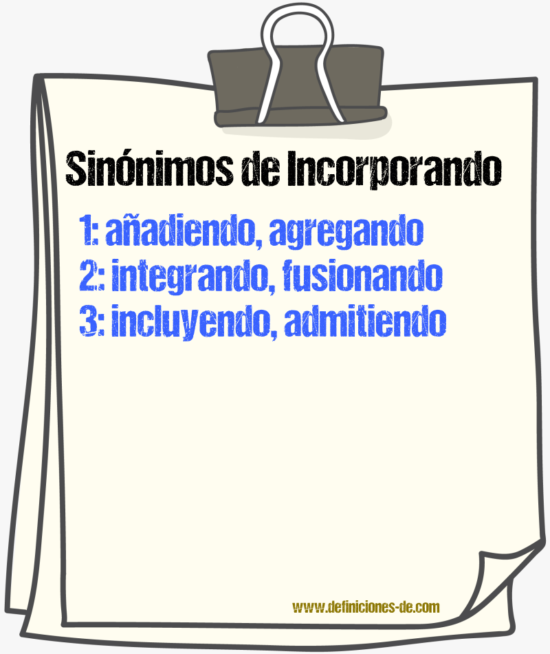 Sinónimos de incorporando