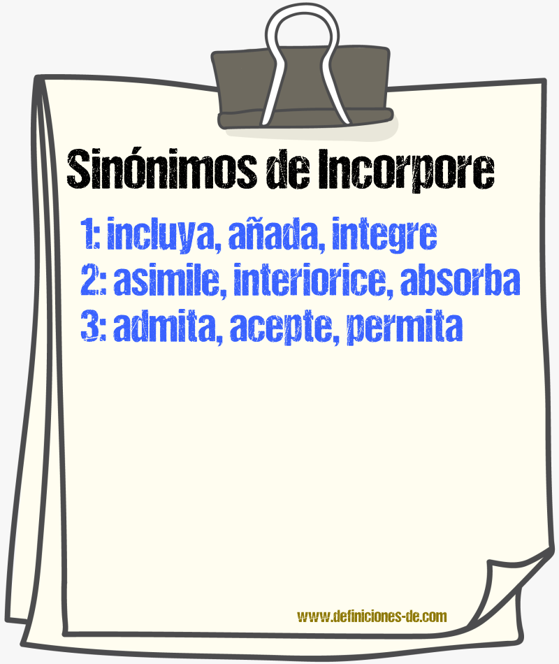 Sinónimos de incorpore