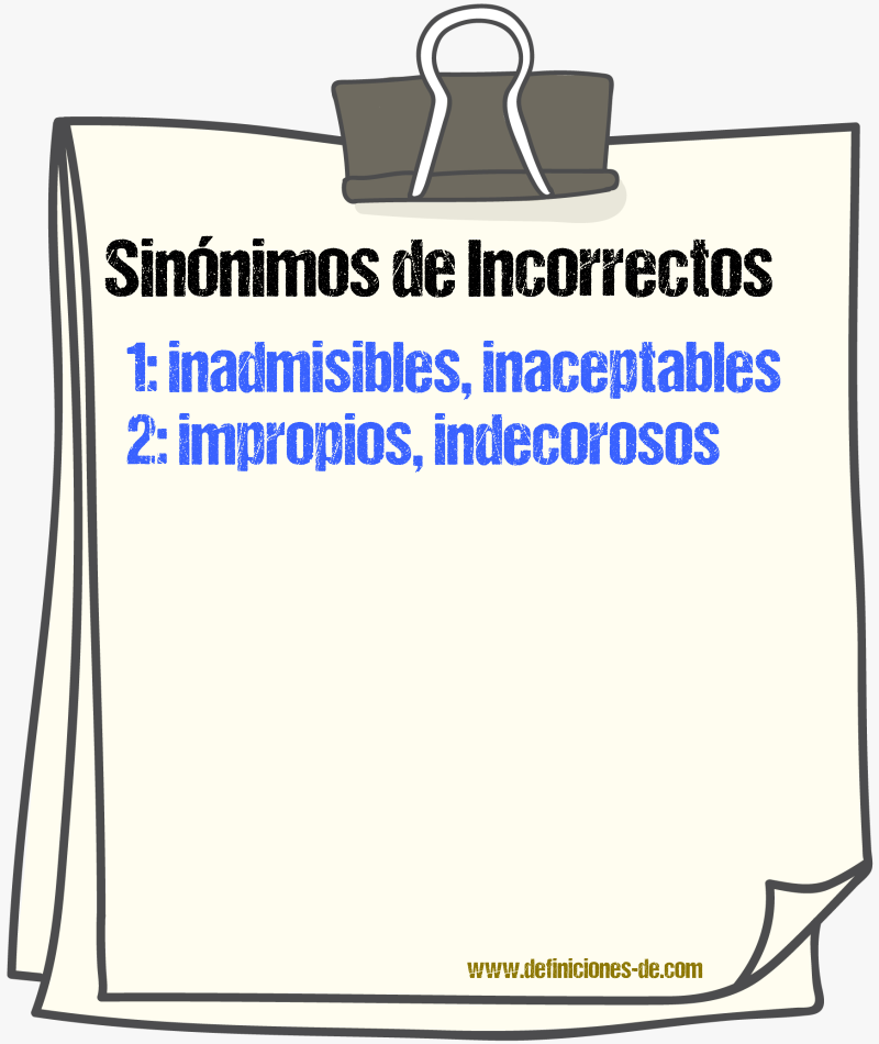 Sinónimos de incorrectos