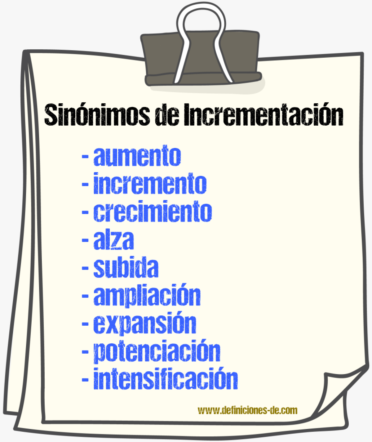 Sinónimos de incrementación