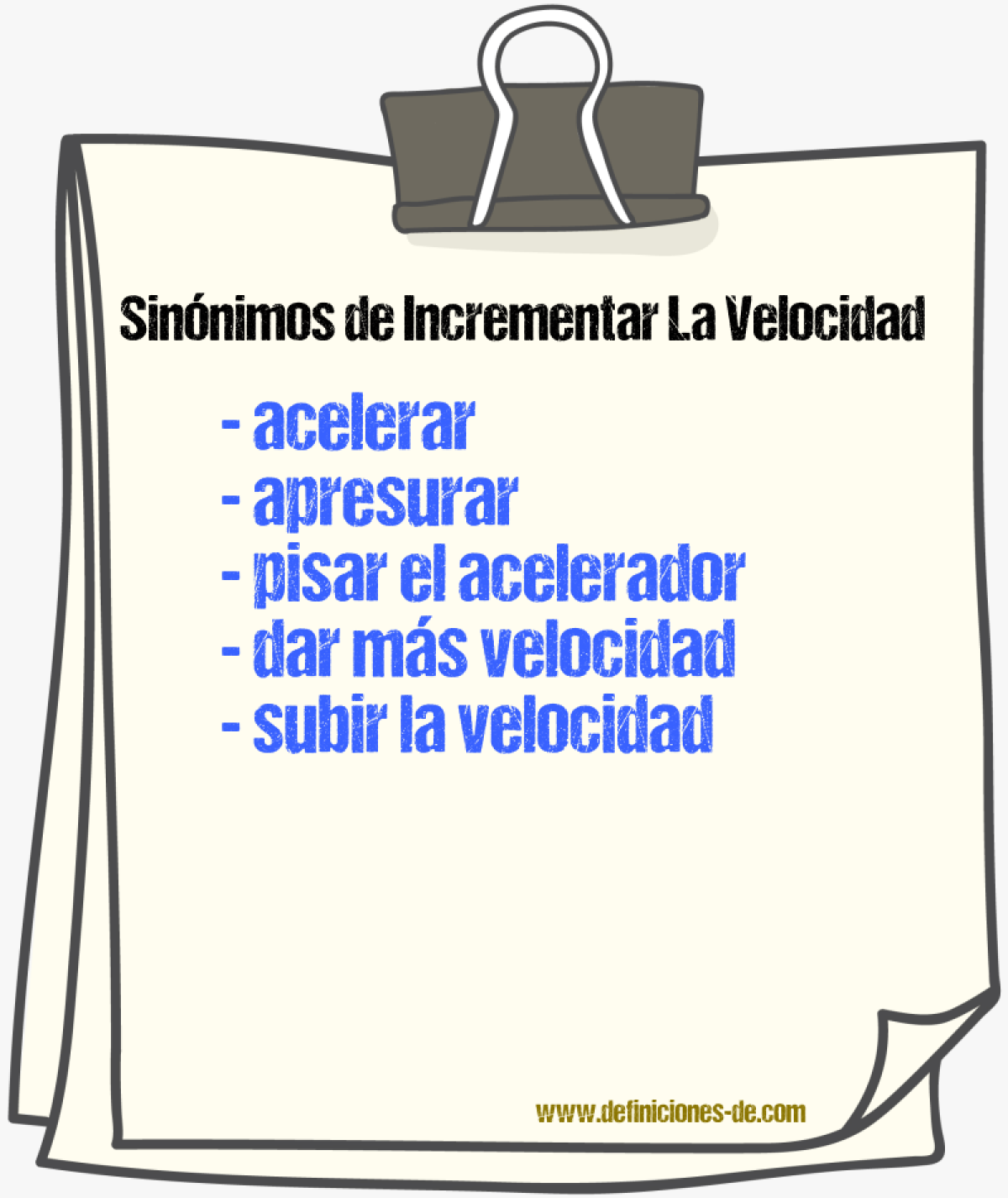 Sinónimos de incrementar la velocidad