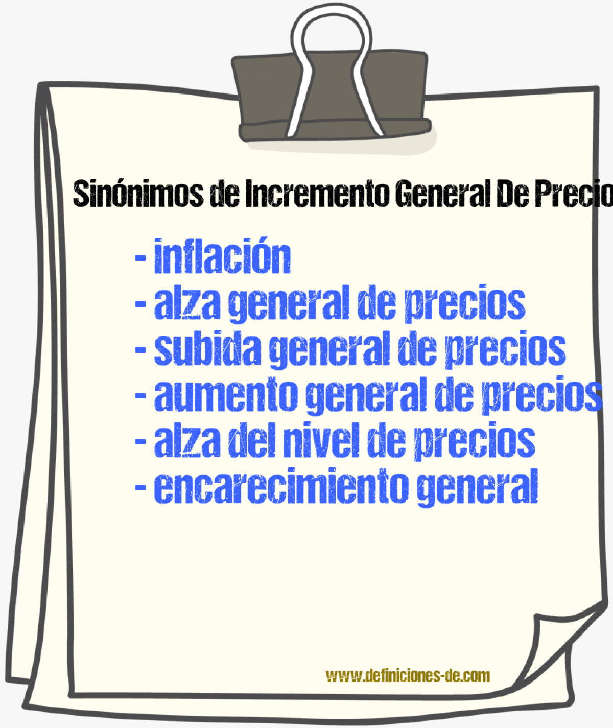 Sinónimos de incremento general de precios