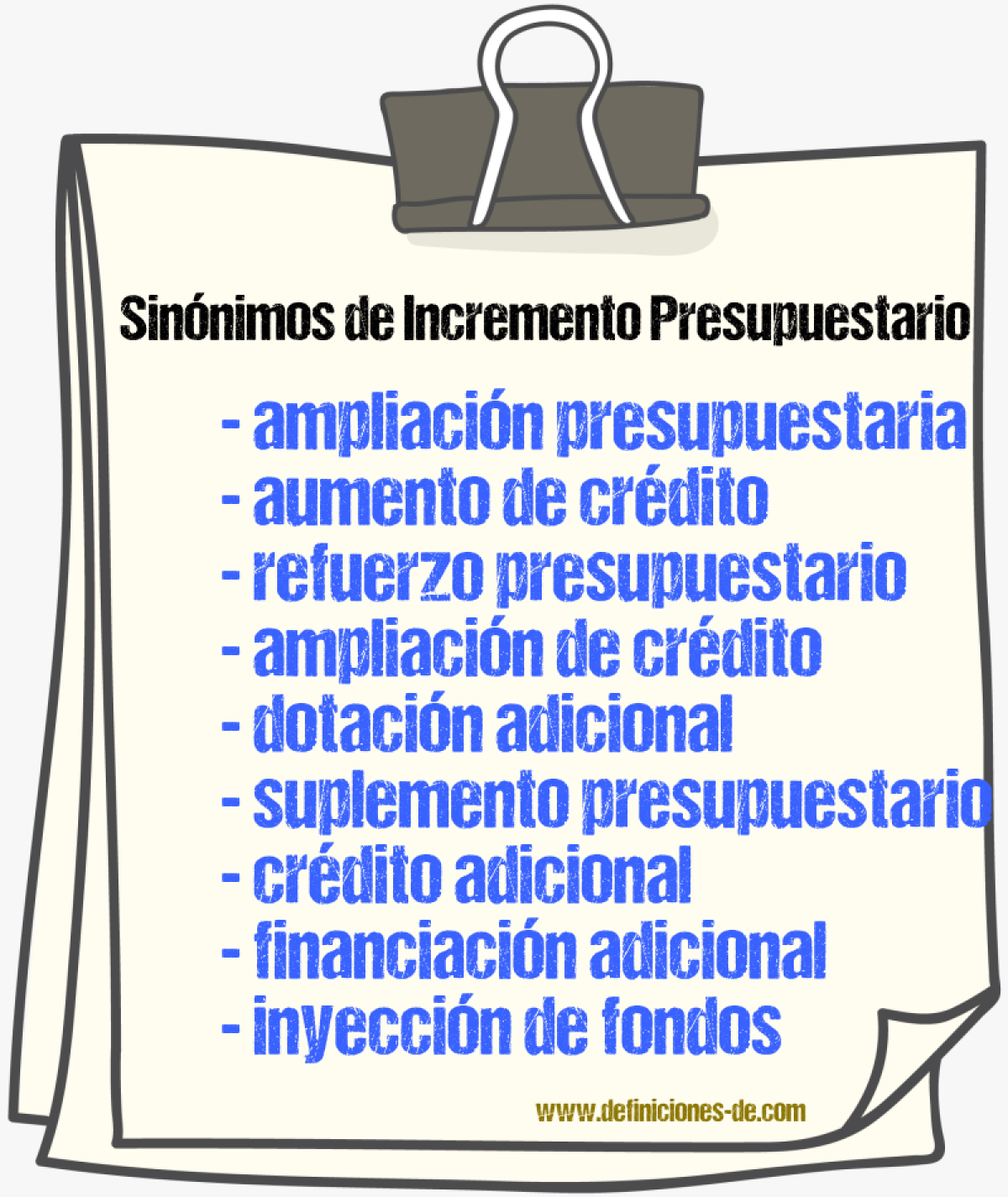 Sinónimos de incremento presupuestario
