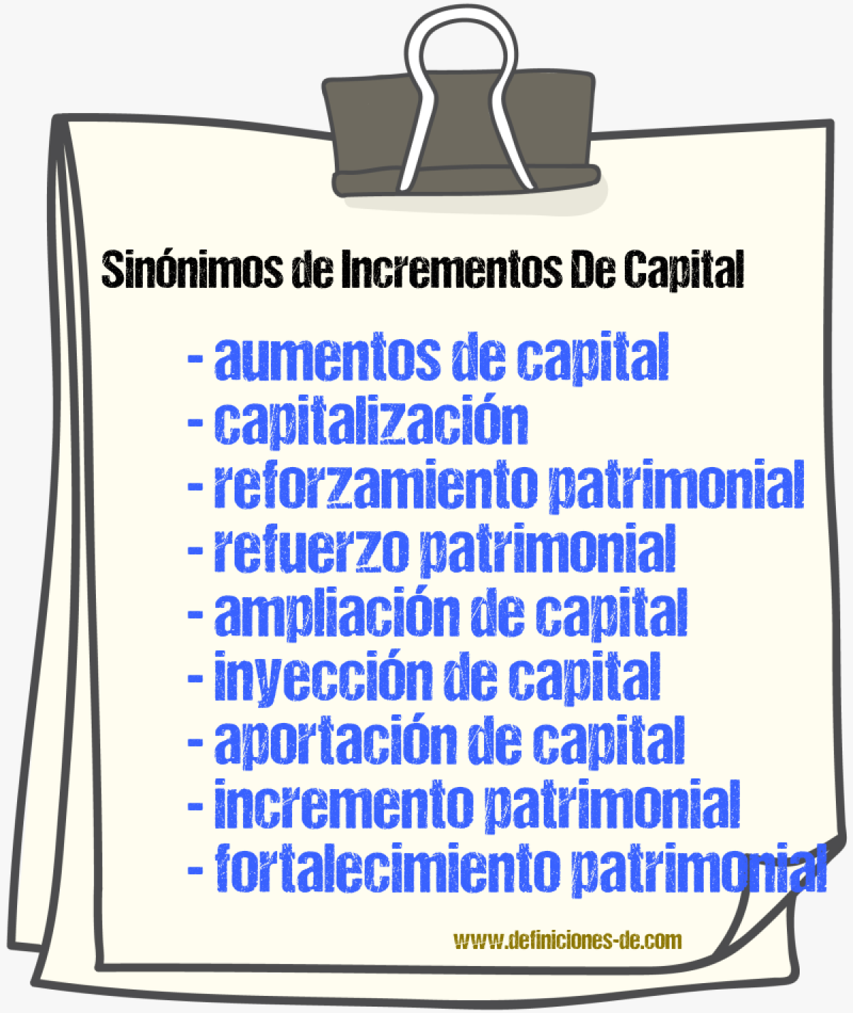Sinónimos de incrementos de capital