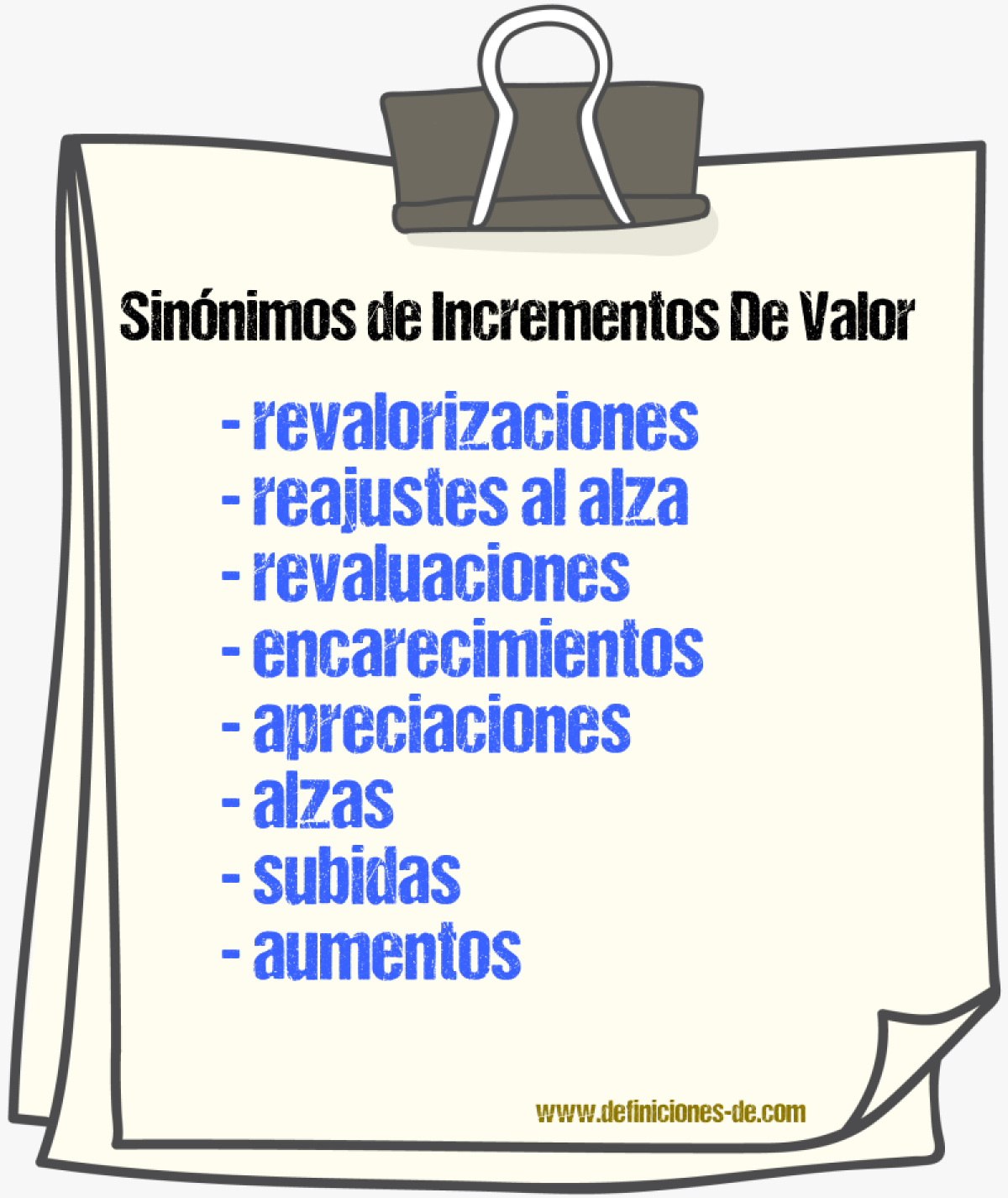 Sinónimos de incrementos de valor