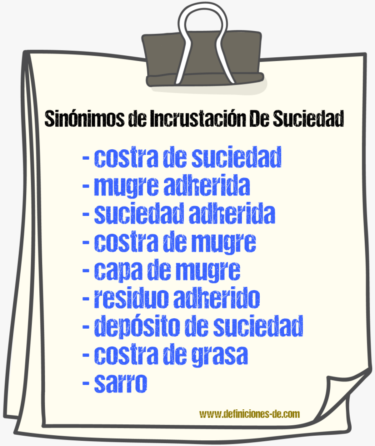 Sinónimos de incrustación de suciedad