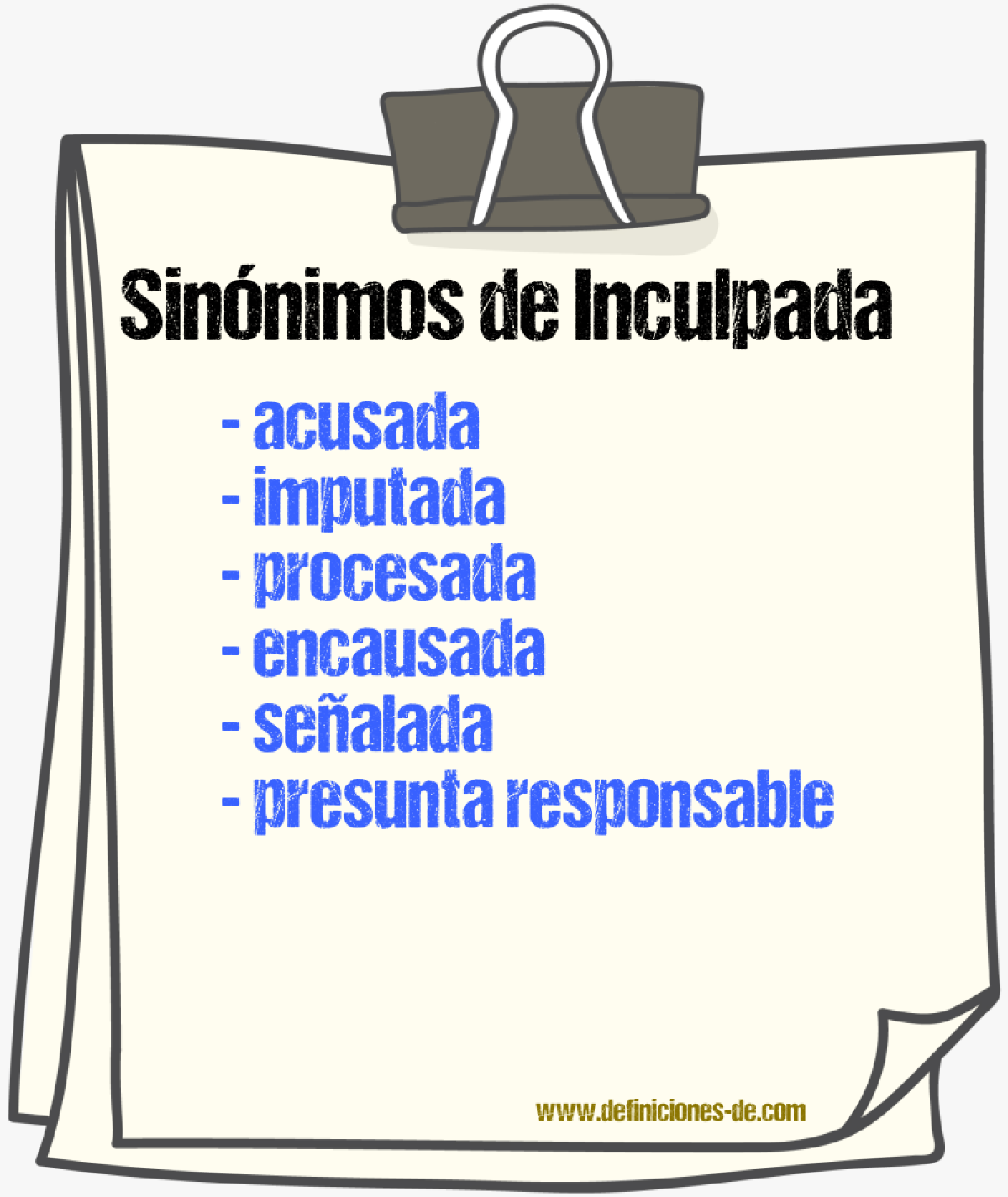 Sinónimos de inculpada