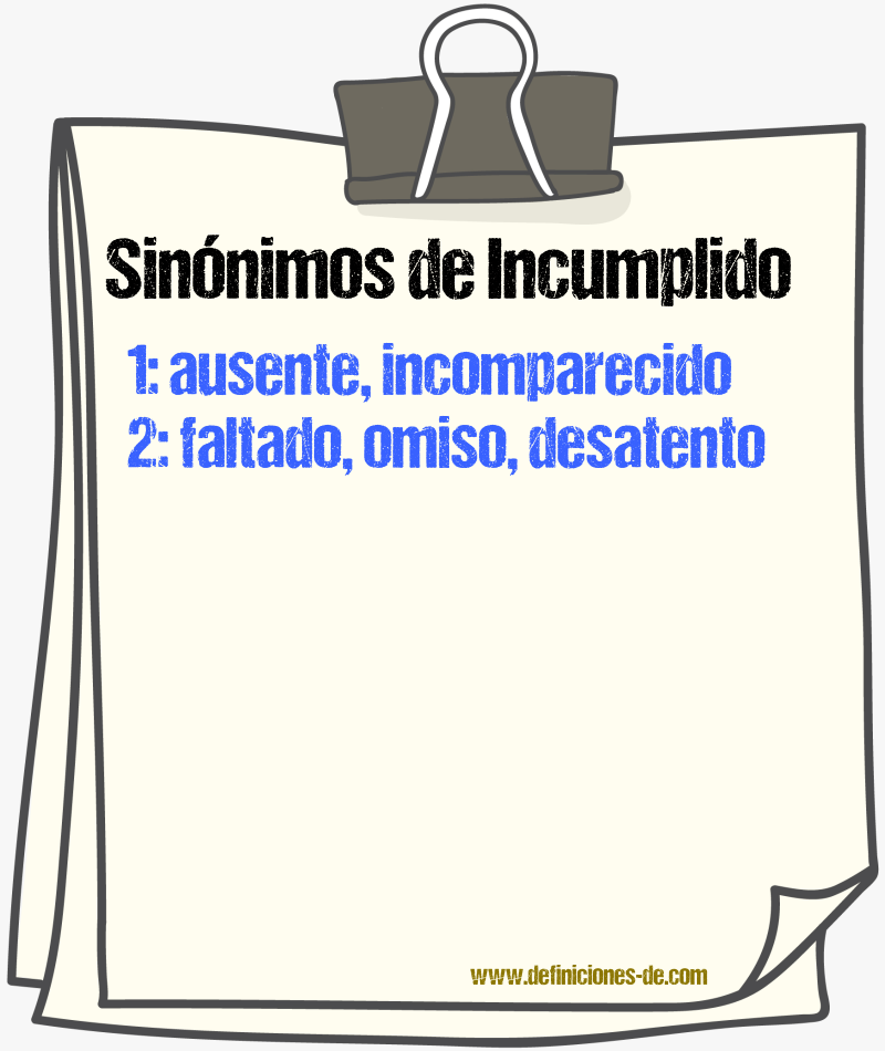 Sinónimos de incumplido
