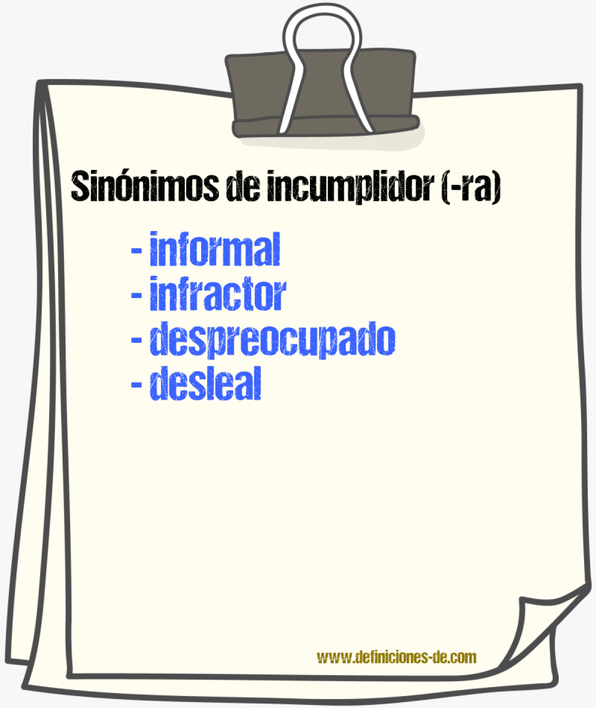 Sinnimos de incumplidor