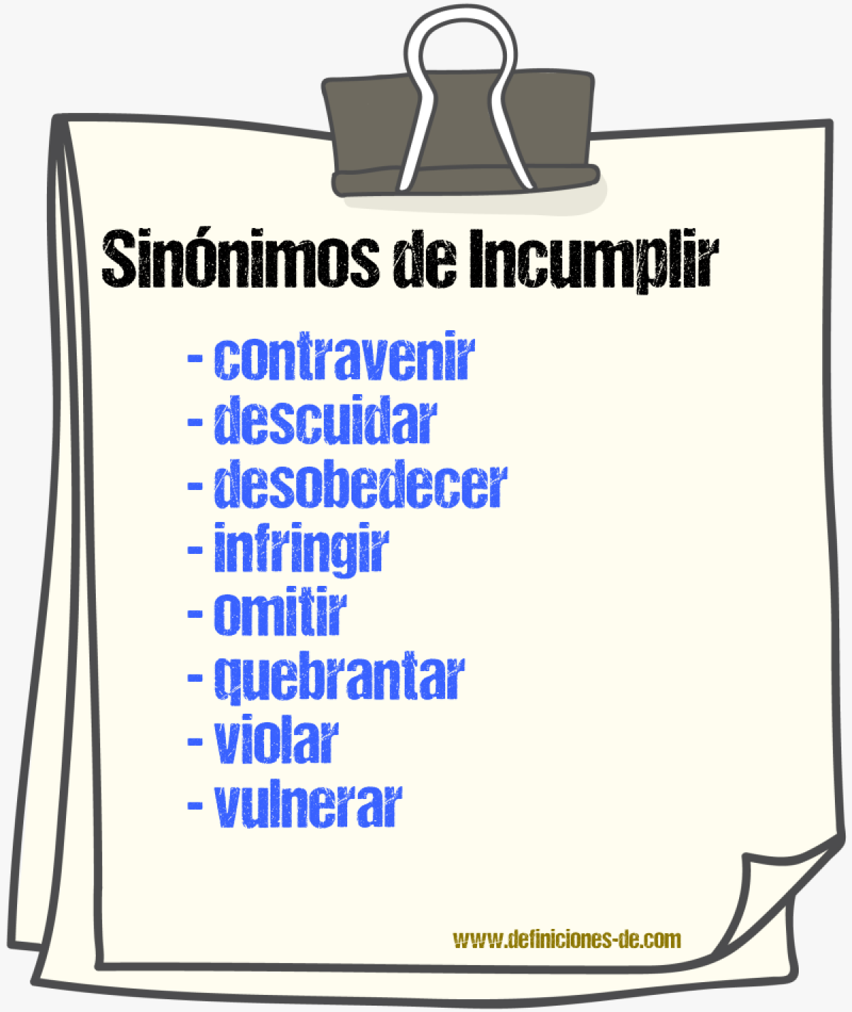 Sinnimos de incumplir