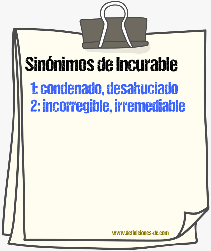 Sinnimos de incurable