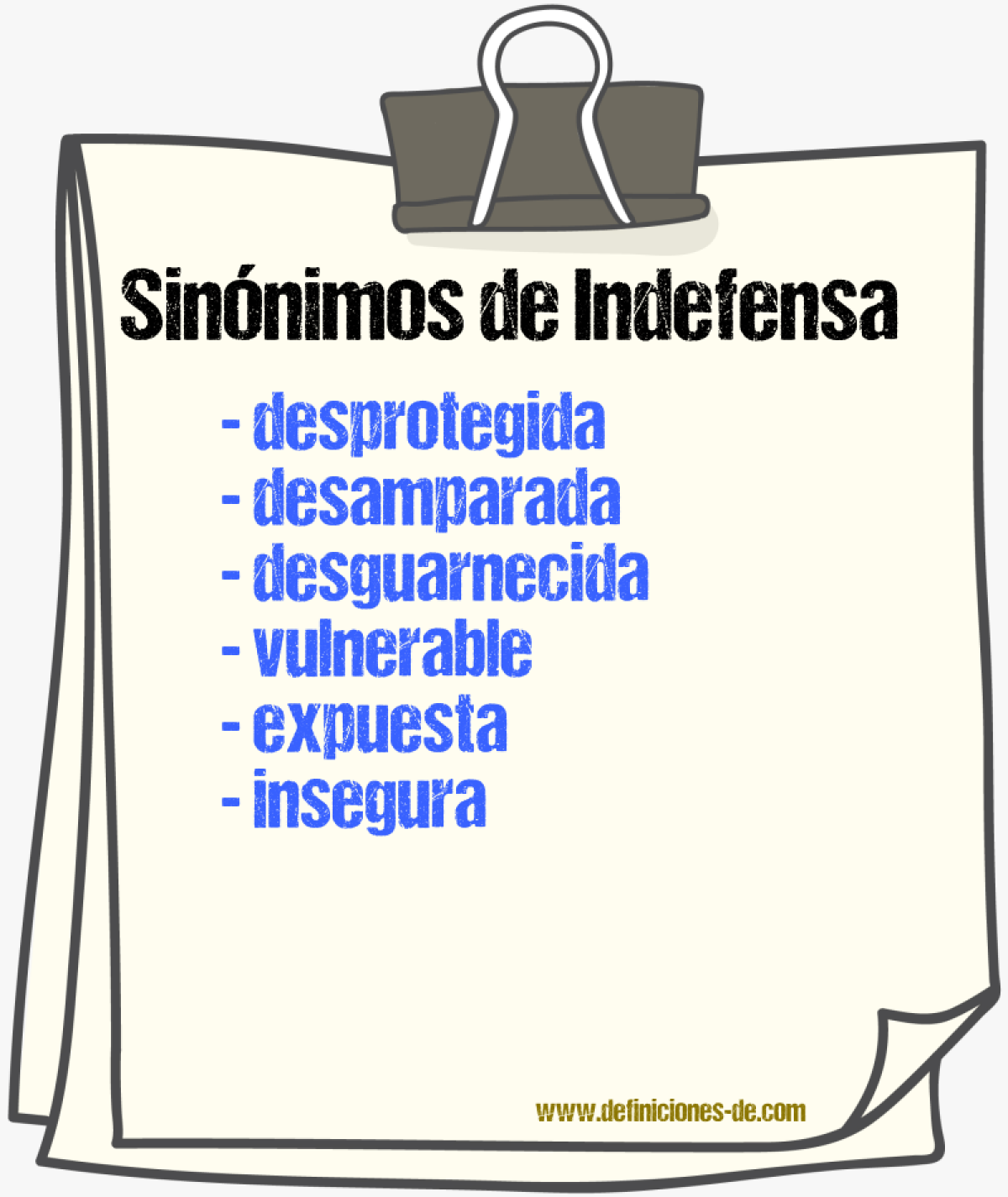 Sinónimos de indefensa