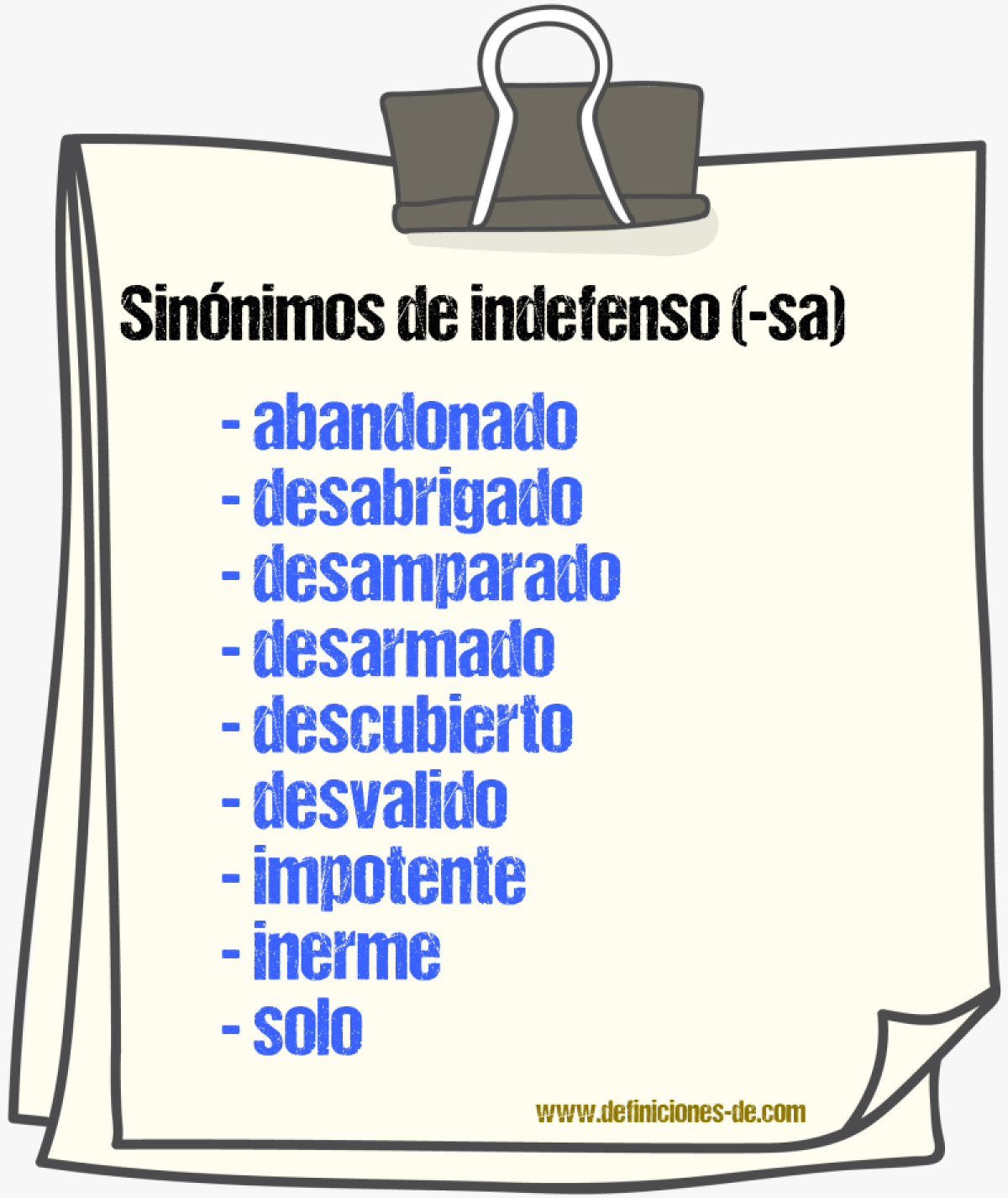 Sinnimos de indefenso